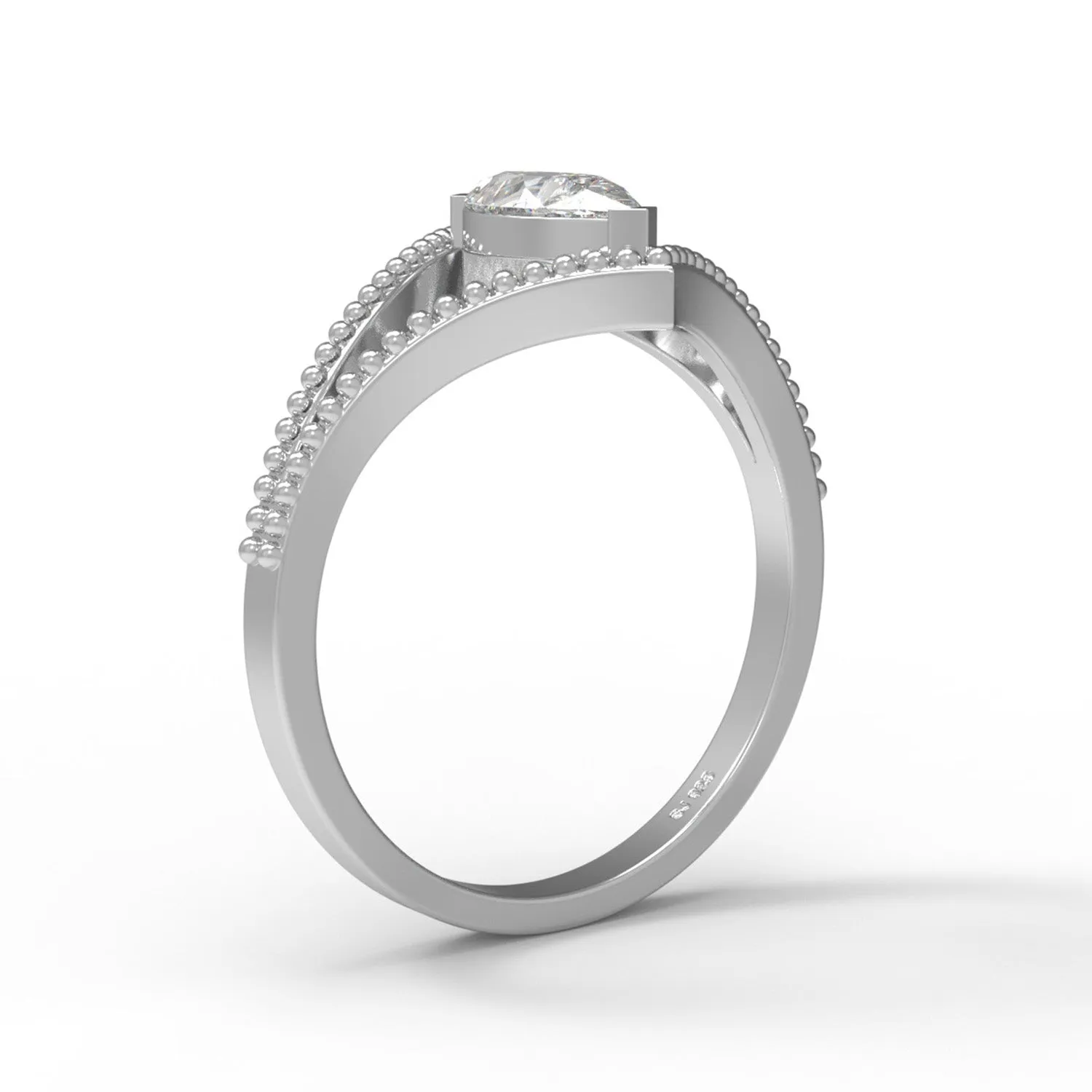0.50 Ctw Marquise Shape Moissanite Diamond 925 Sterling Silver Split Shank Halo Beaded Women Ring