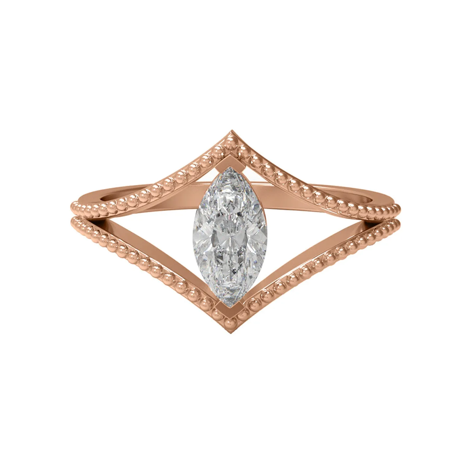 0.50 Ctw Marquise Shape Moissanite Diamond 925 Sterling Silver Split Shank Halo Beaded Women Ring