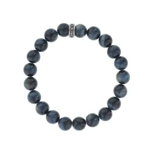 10mm Blue Tiger Eye Beaded Bracelet with Logo Ring