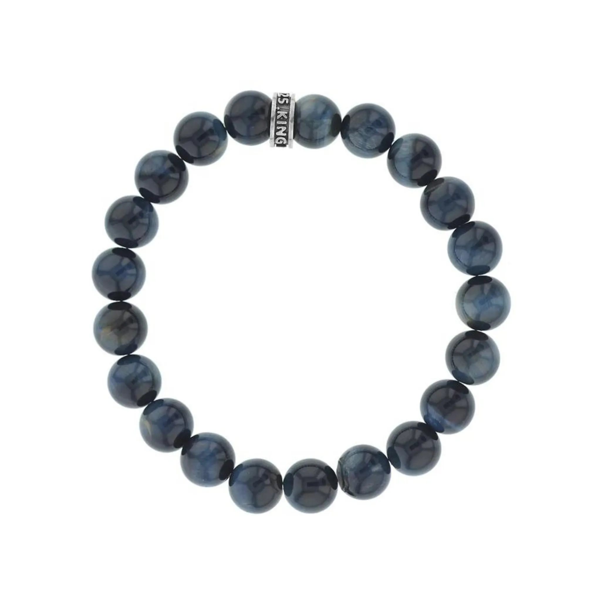 10mm Blue Tiger Eye Beaded Bracelet with Logo Ring