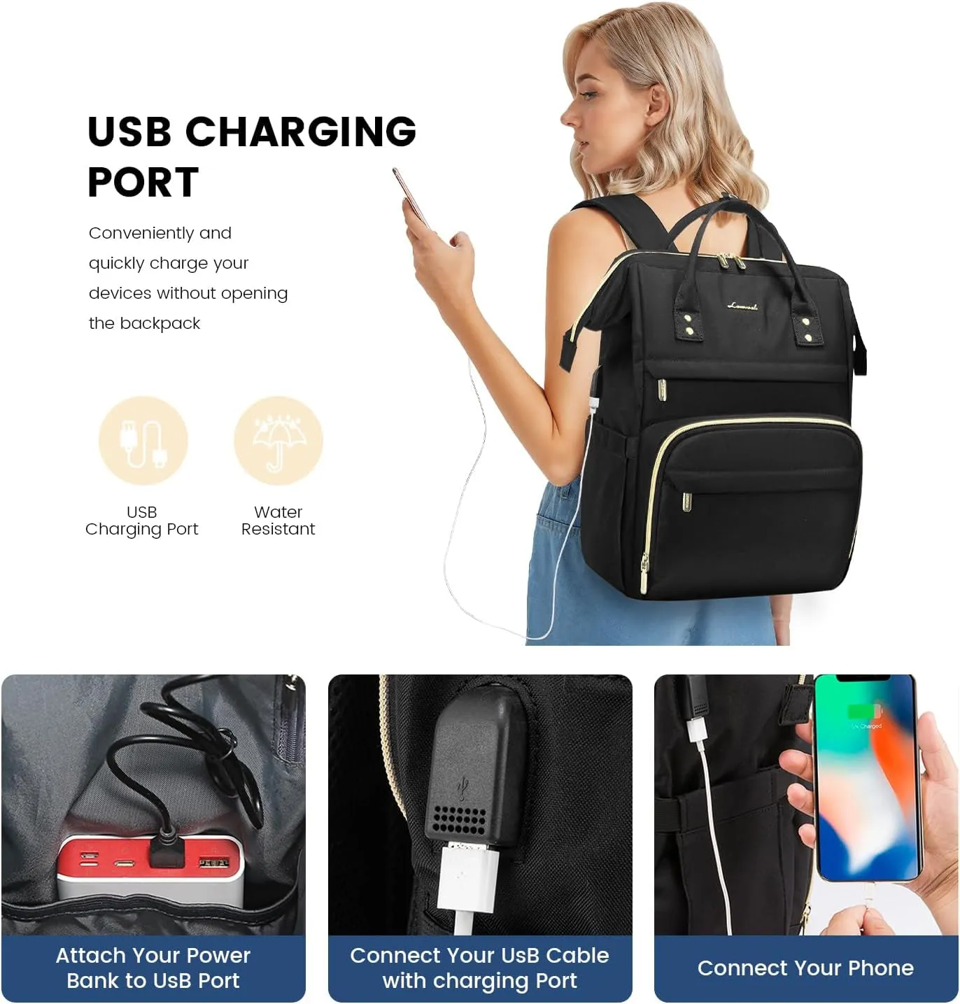 17 Inch Laptop Backpack Women, Large Travel Computer Back Pack with USB Charging Port, anti Theft Backpack for Women Teacher Nurse Work, College Business, Black