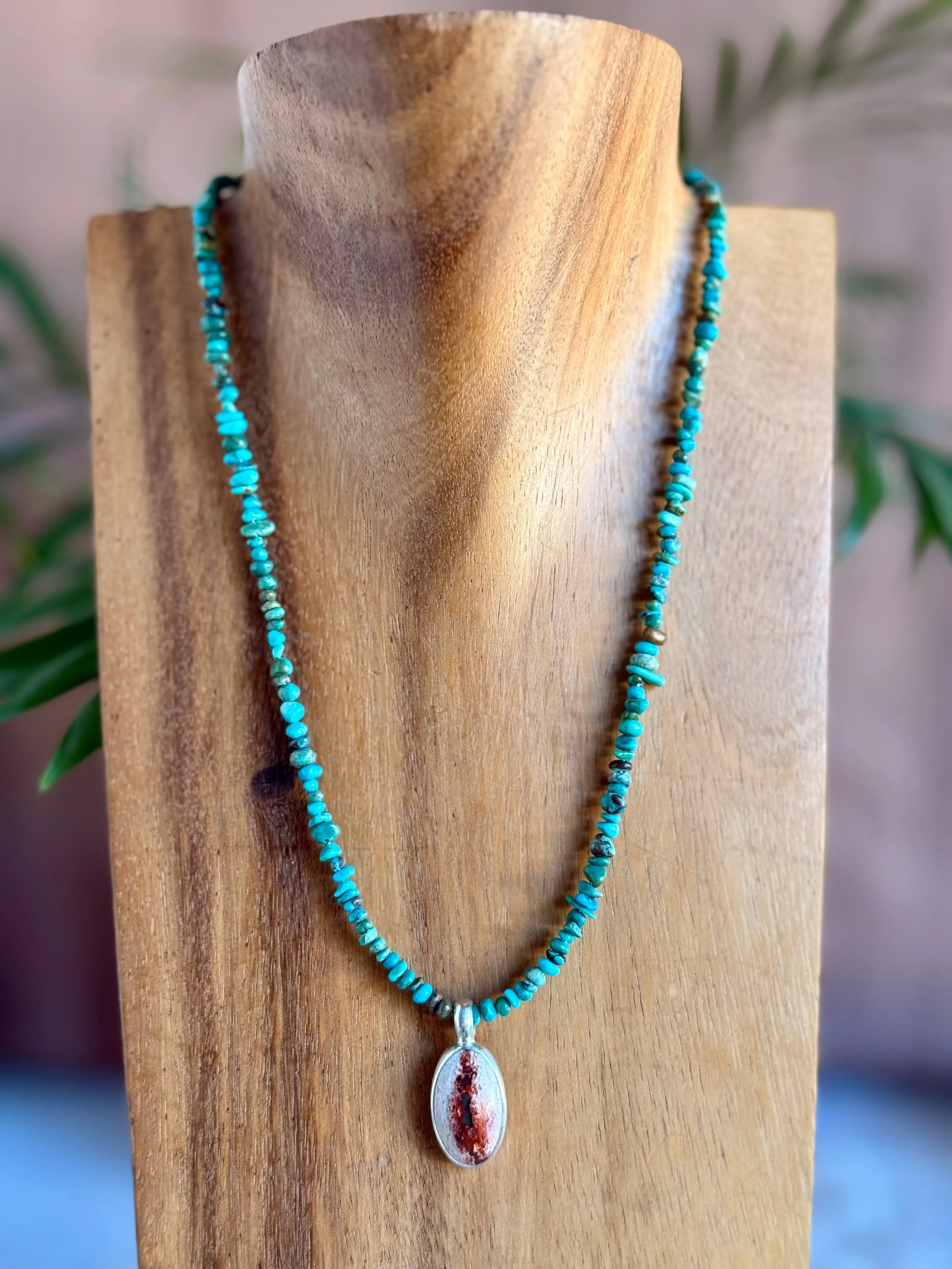 18" Kingman Turquoise   Fire Opal Necklace (2)