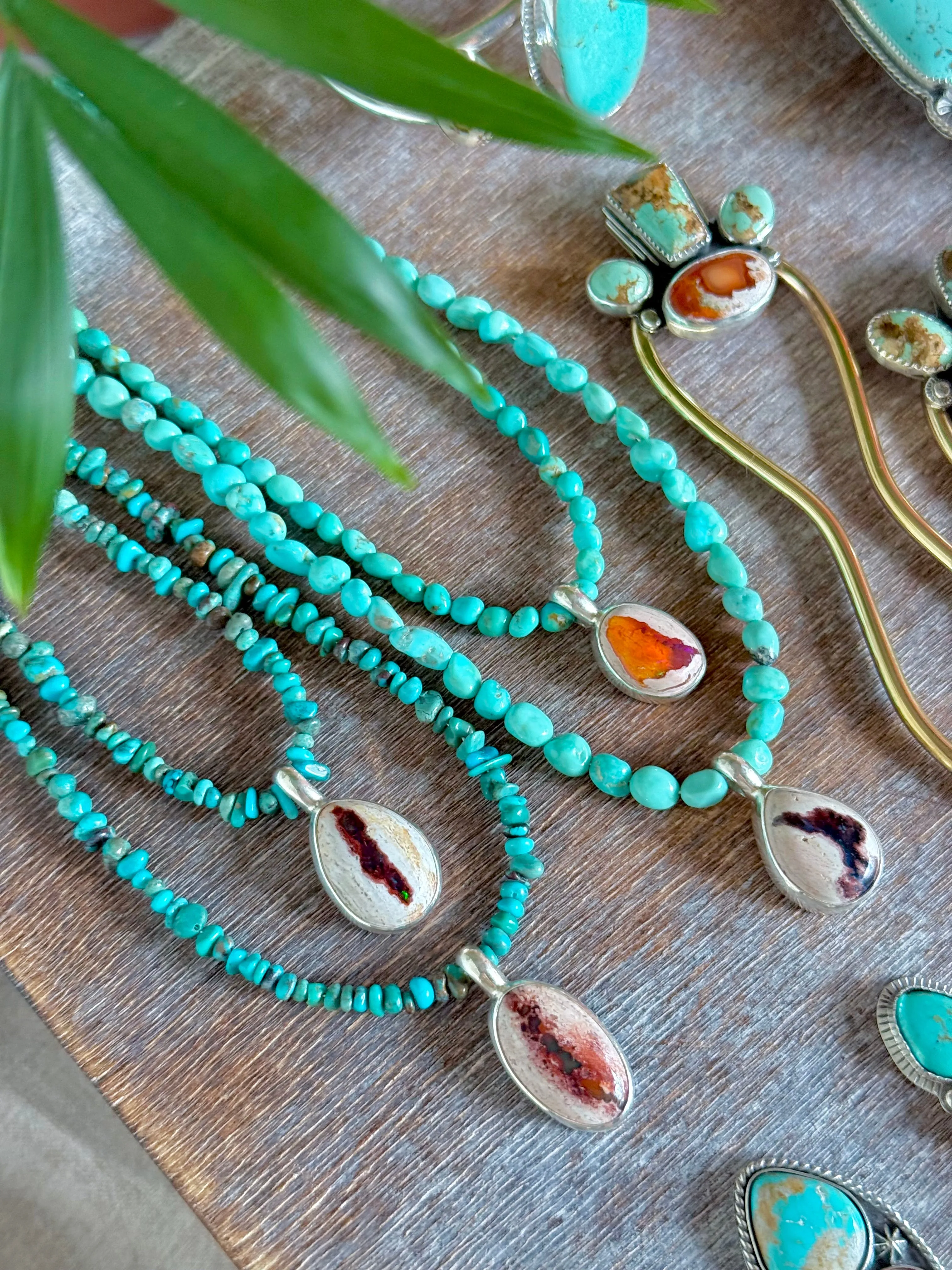 18" Kingman Turquoise   Fire Opal Necklace (2)