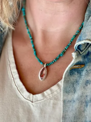 18" Kingman Turquoise   Fire Opal Necklace (2)