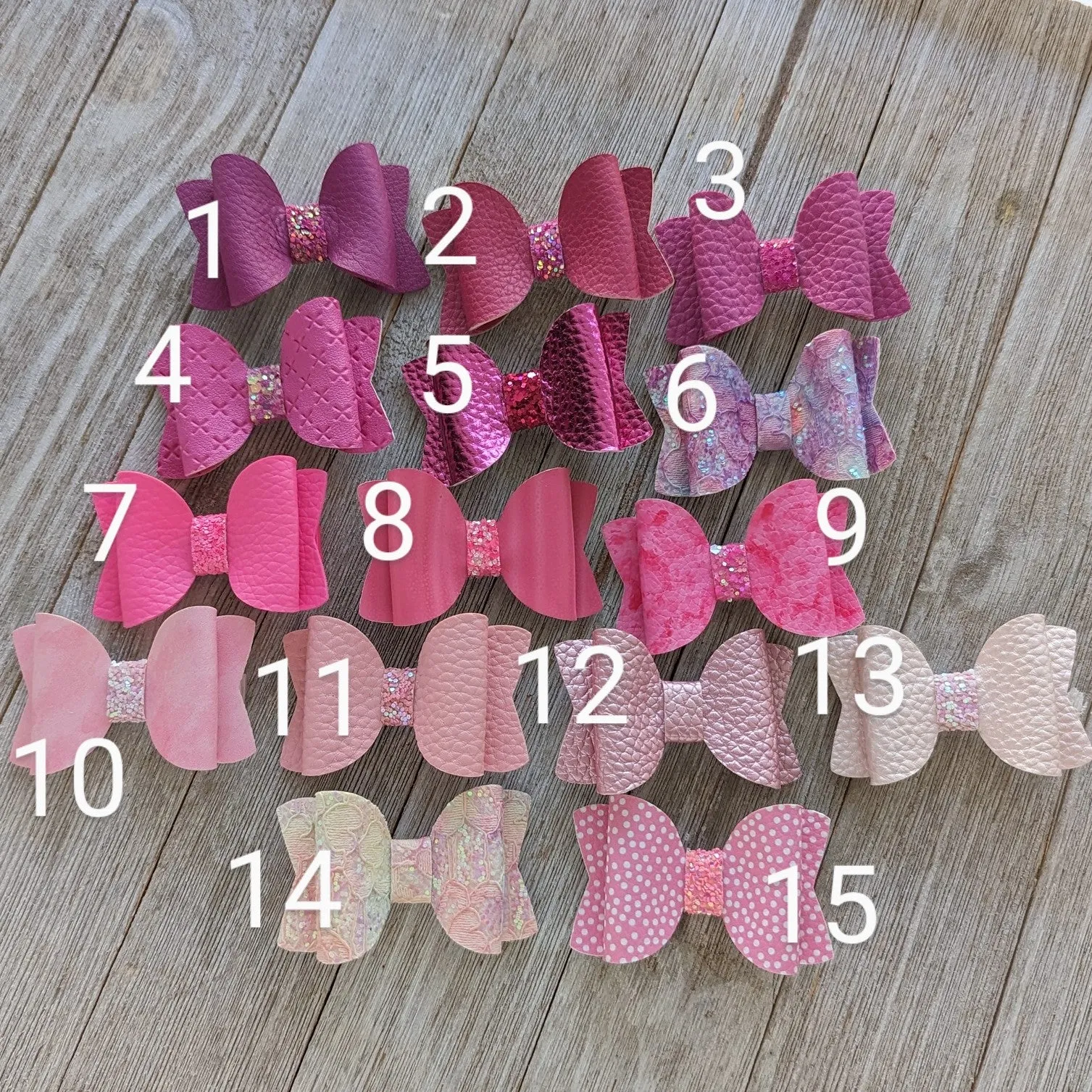 2.5" Pink Faux Leather Glitter Bow