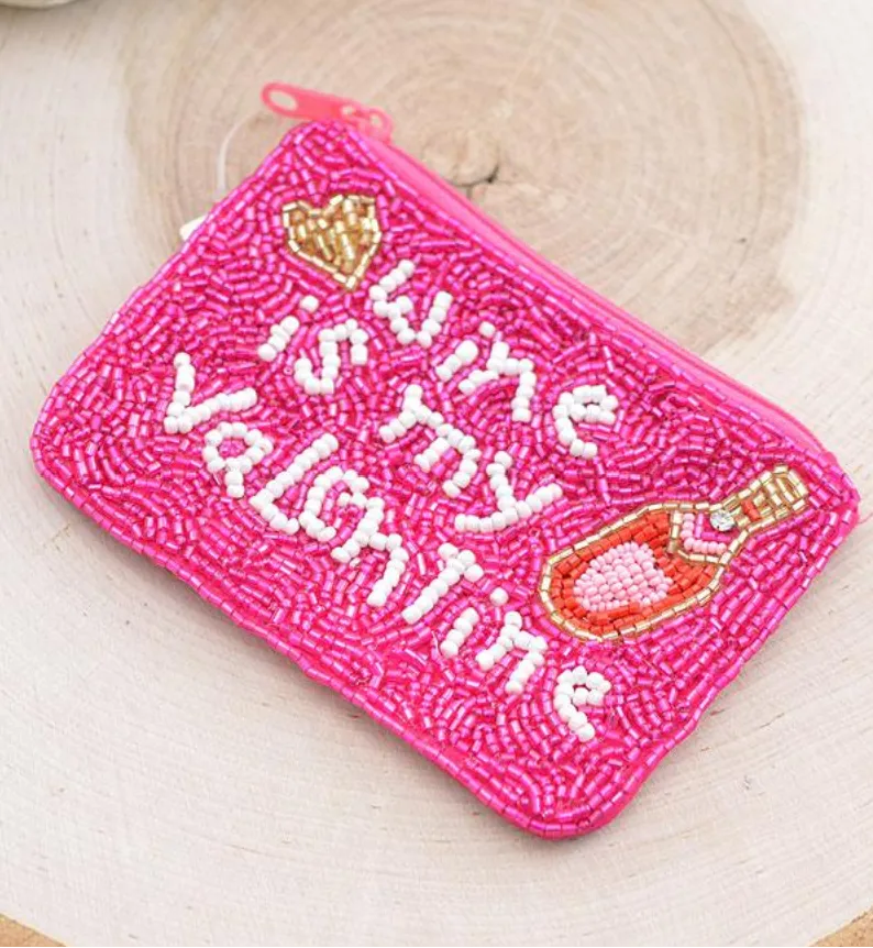 60-0124FU Valentines wine is my valentine purse