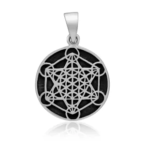 925 Sterling Silver Metatron Cube Angel Pendant