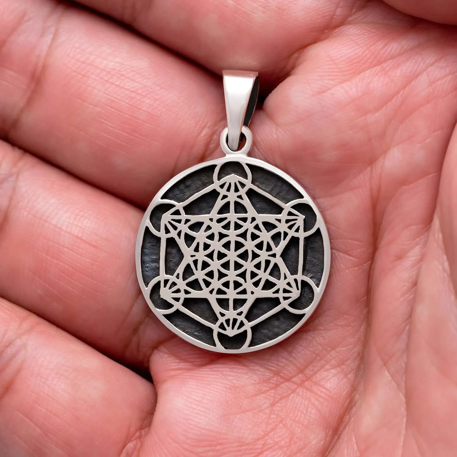 925 Sterling Silver Metatron Cube Angel Pendant