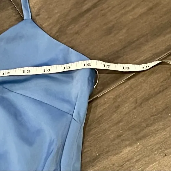 Always The Finest Slate Blue Satin Faux-Wrap Mini Dress - Size Medium