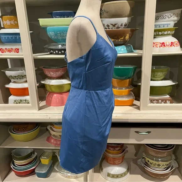 Always The Finest Slate Blue Satin Faux-Wrap Mini Dress - Size Medium