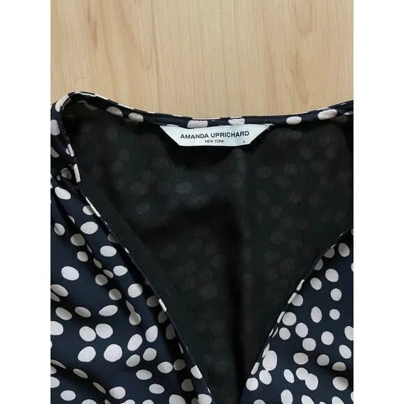 Amanda Uprichard Velma Mini Dress Black &amp; White Polka Dots Size M Faux Wrap