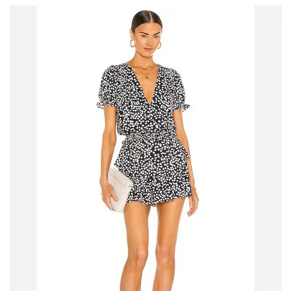 Amanda Uprichard Velma Mini Dress Black &amp; White Polka Dots Size M Faux Wrap