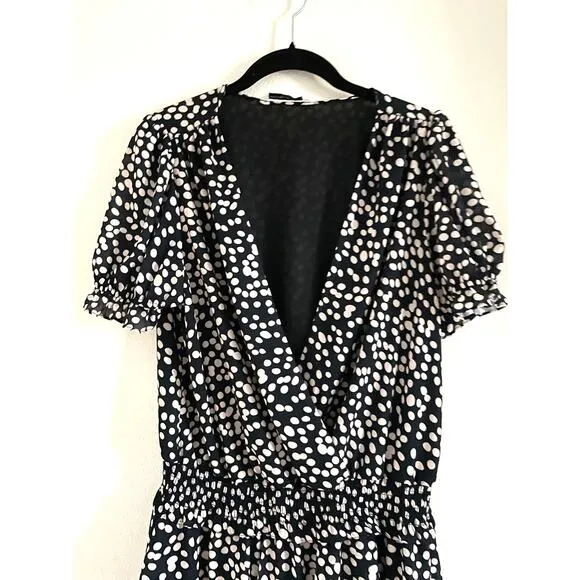 Amanda Uprichard Velma Mini Dress Black &amp; White Polka Dots Size M Faux Wrap
