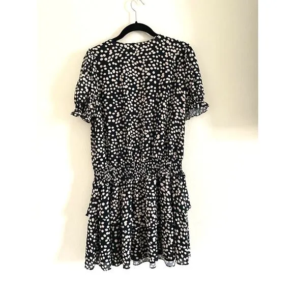 Amanda Uprichard Velma Mini Dress Black &amp; White Polka Dots Size M Faux Wrap