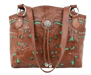 American West Handbag Lady Lace Collection: Leather Western Half Moon Tote