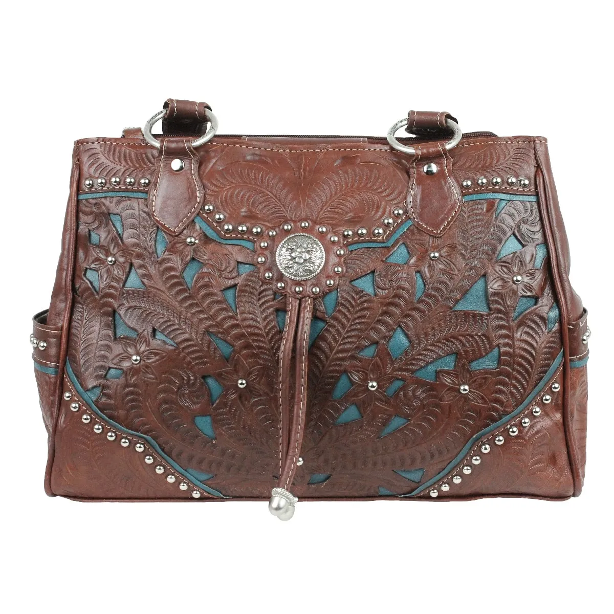 American West Handbag Lady Lace Collection: Leather Western Multi Compartment