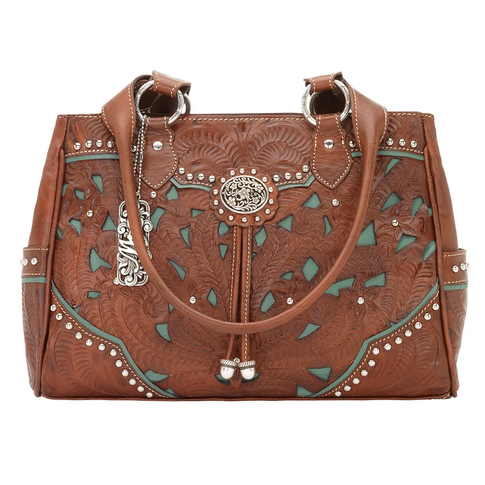 American West Handbag Lady Lace Collection: Leather Western Multi Compartment
