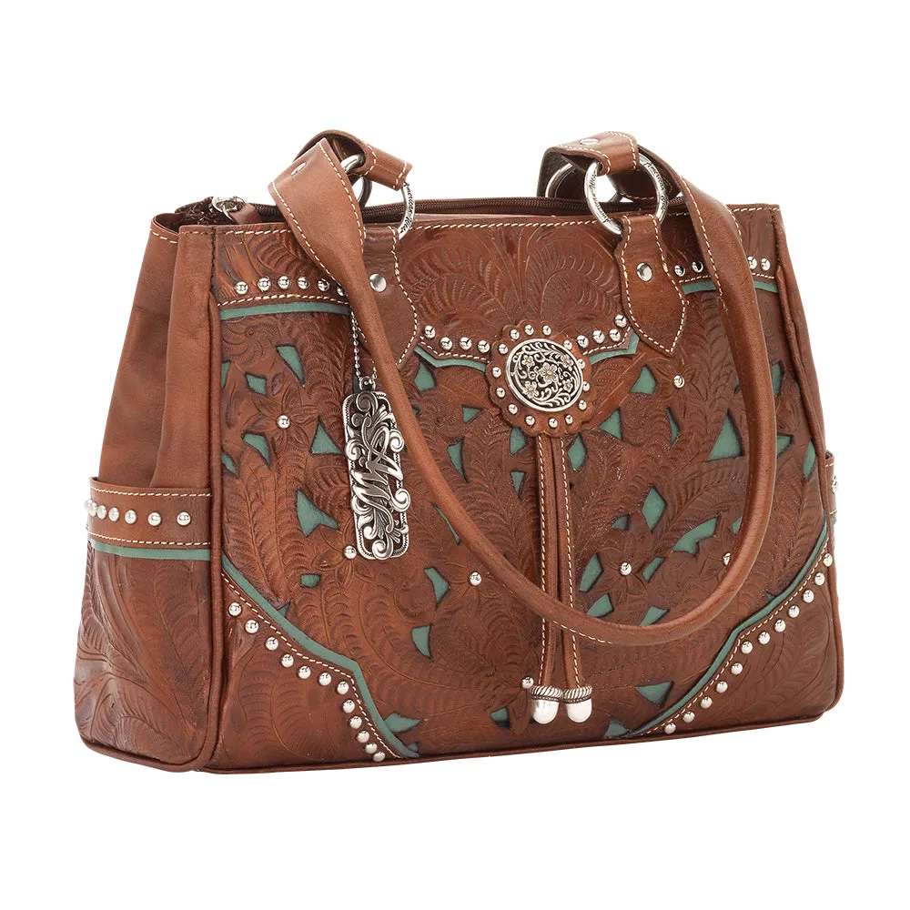 American West Handbag Lady Lace Collection: Leather Western Multi Compartment