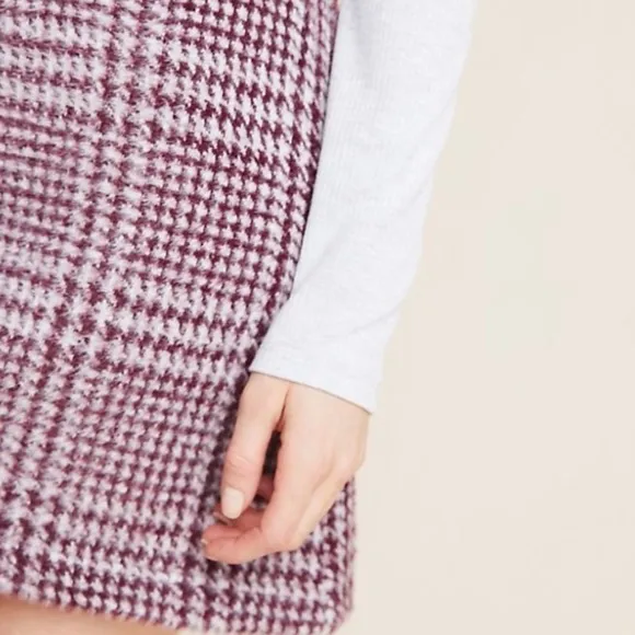 Anthropologie Maeve Mini Plaid Stretch Gregoria Textured Soft Fur Skirt Size XL
