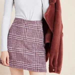 Anthropologie Maeve Mini Plaid Stretch Gregoria Textured Soft Fur Skirt Size XL