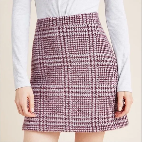 Anthropologie Maeve Mini Plaid Stretch Gregoria Textured Soft Fur Skirt Size XL