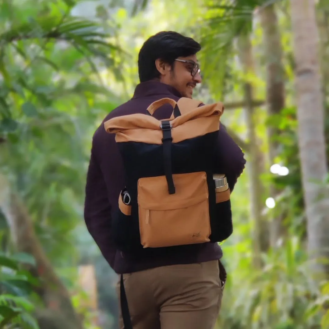 Armadillo Backpack - Charcoal Black - Water Resistant Canvas Flaptop Travel Backpack