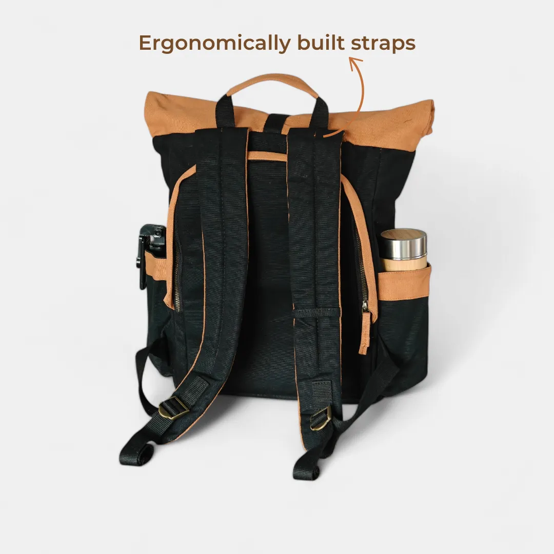 Armadillo Backpack - Charcoal Black - Water Resistant Canvas Flaptop Travel Backpack
