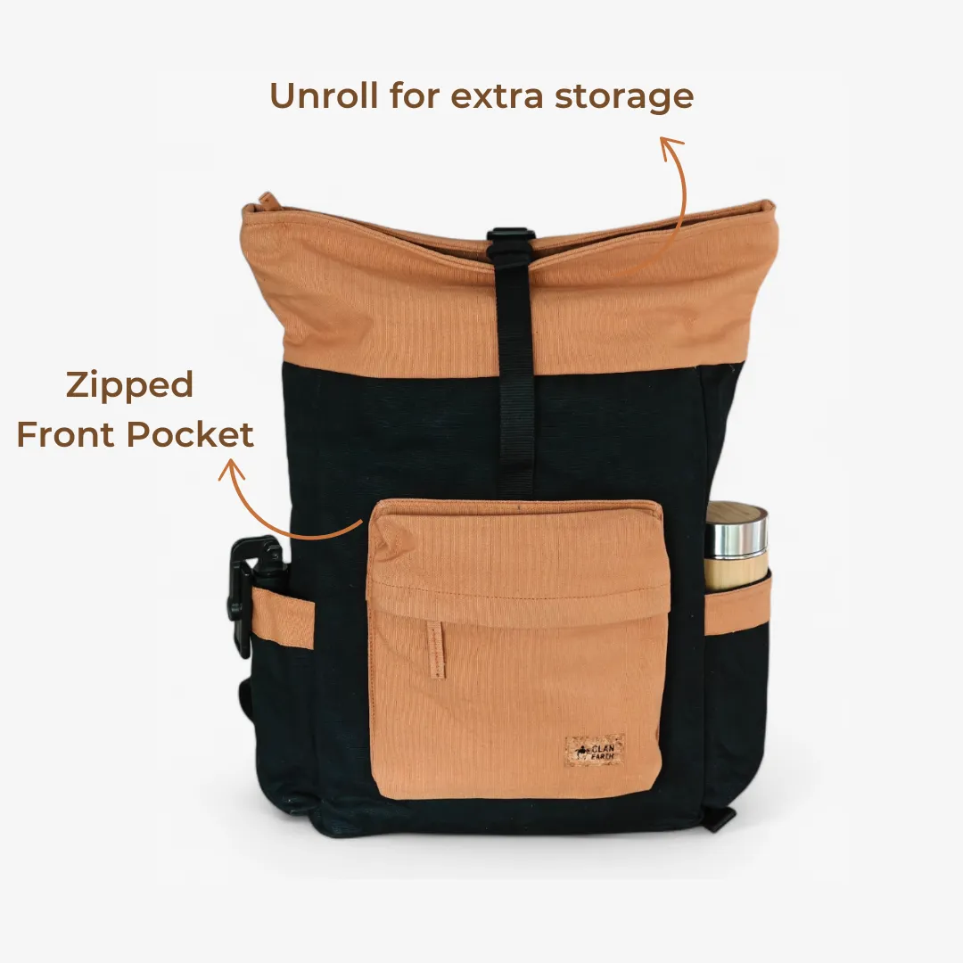 Armadillo Backpack - Charcoal Black - Water Resistant Canvas Flaptop Travel Backpack
