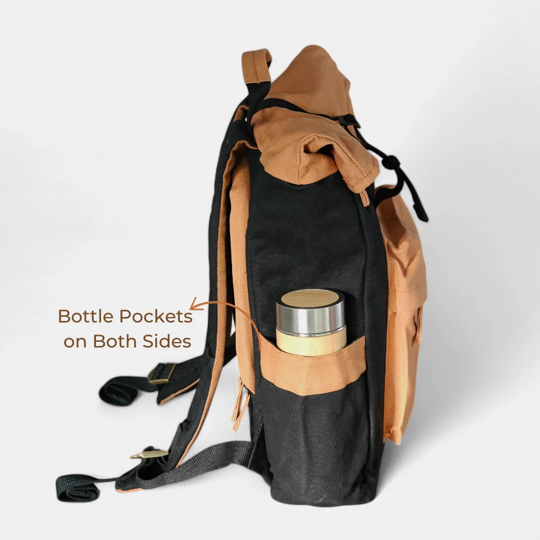 Armadillo Backpack - Charcoal Black - Water Resistant Canvas Flaptop Travel Backpack