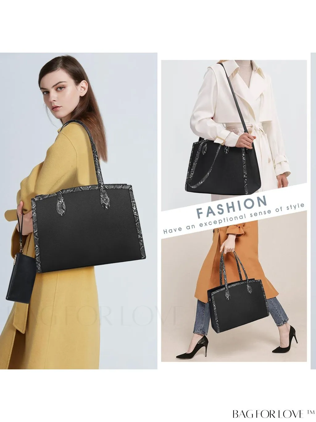 BagForLove - 15.6 Inch Laptop Tote Bags - Stylish Waterproof Briefcase for Women - Office Business Shoulder Bag Set
