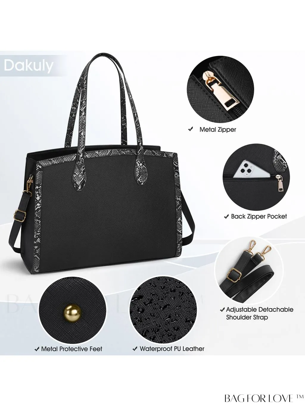 BagForLove - 15.6 Inch Laptop Tote Bags - Stylish Waterproof Briefcase for Women - Office Business Shoulder Bag Set