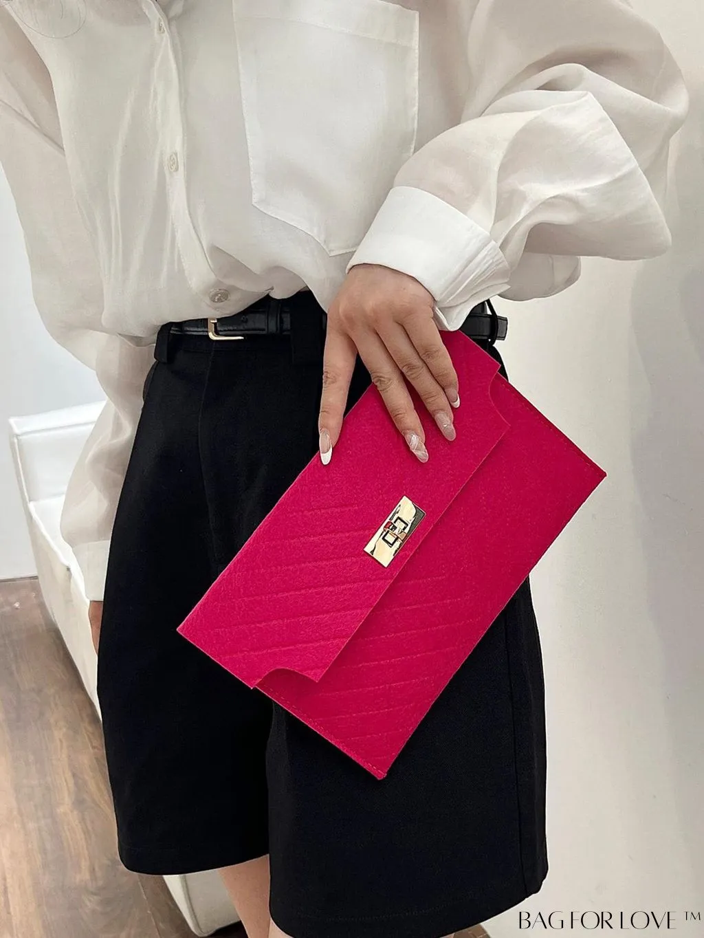 BagForLove - Chic Chevron Envelope Clutch in Solid Colors - Fashionable and Versatile