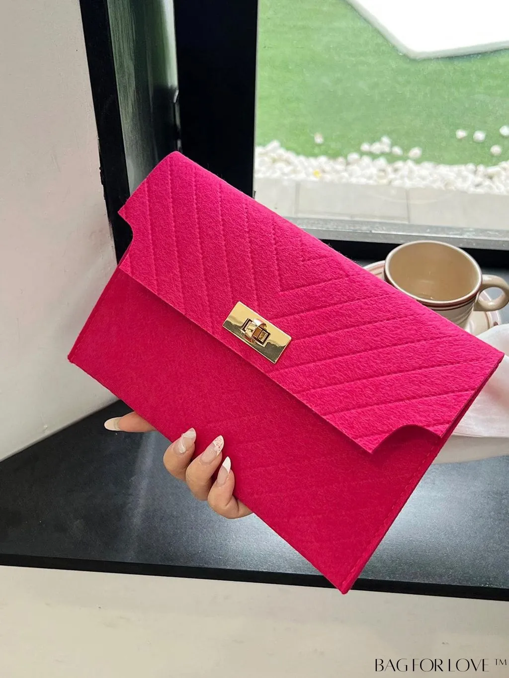 BagForLove - Chic Chevron Envelope Clutch in Solid Colors - Fashionable and Versatile