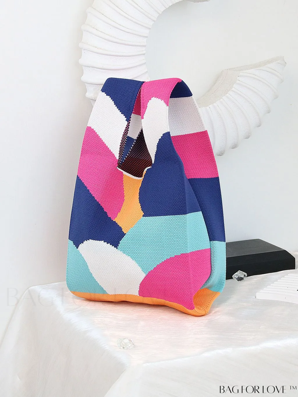 BagForLove - Chic Geometric Crochet Tote: Stylish Color Block Design, Perfect for Vacations