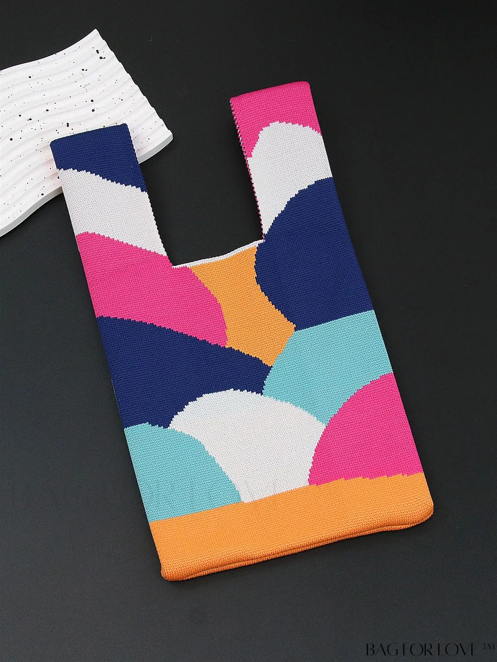 BagForLove - Chic Geometric Crochet Tote: Stylish Color Block Design, Perfect for Vacations
