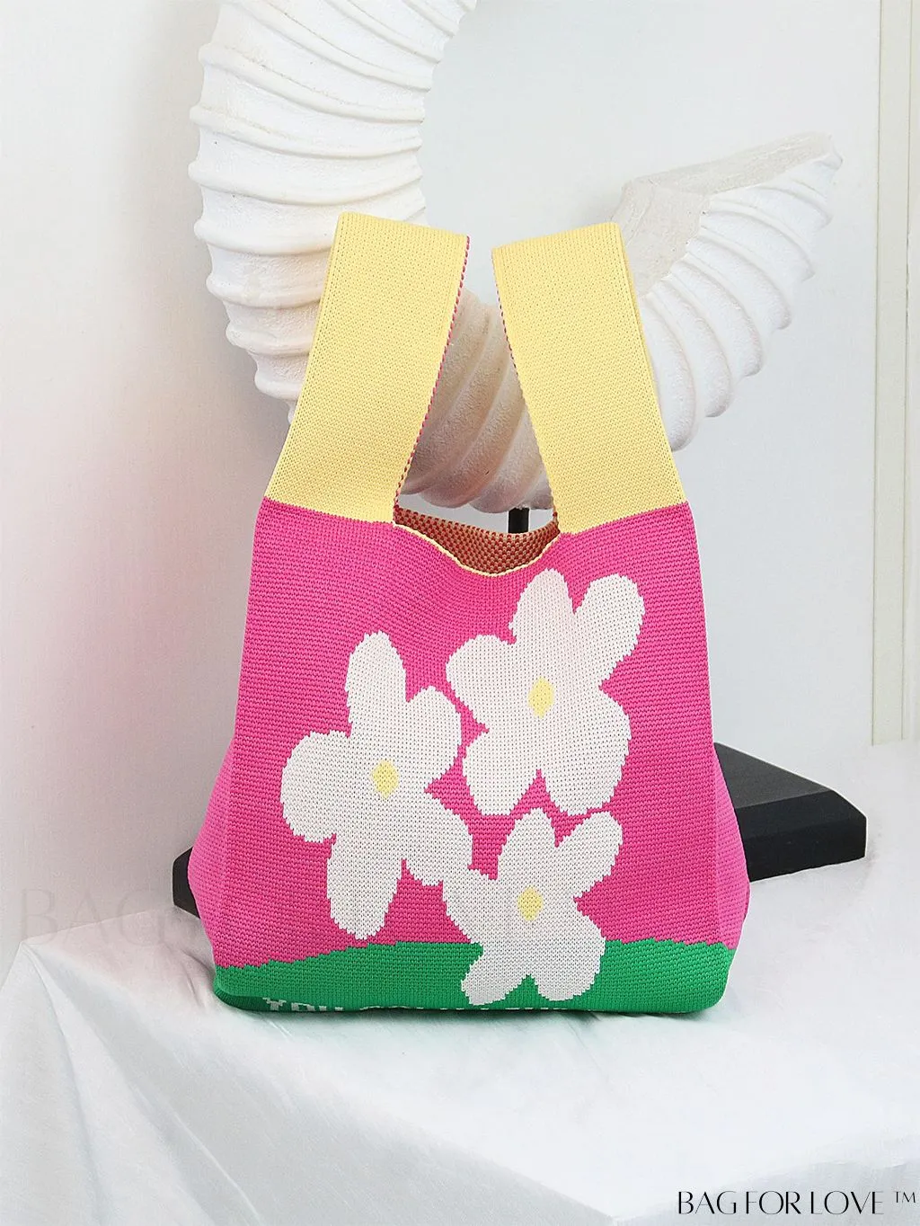 BagForLove - Chic Geometric Crochet Tote: Stylish Color Block Design, Perfect for Vacations