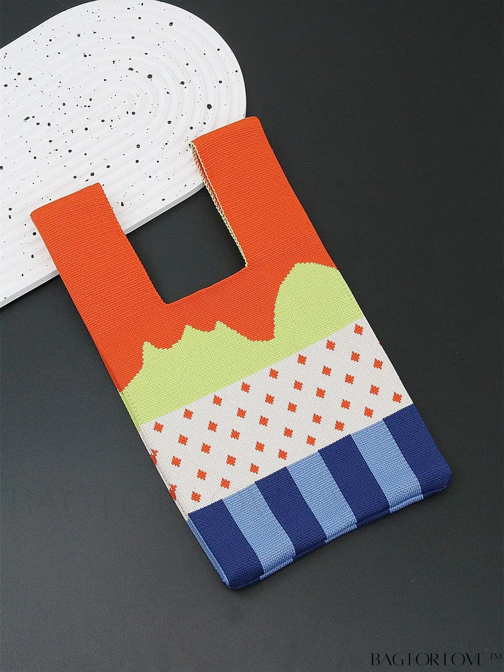 BagForLove - Chic Geometric Crochet Tote: Stylish Color Block Design, Perfect for Vacations