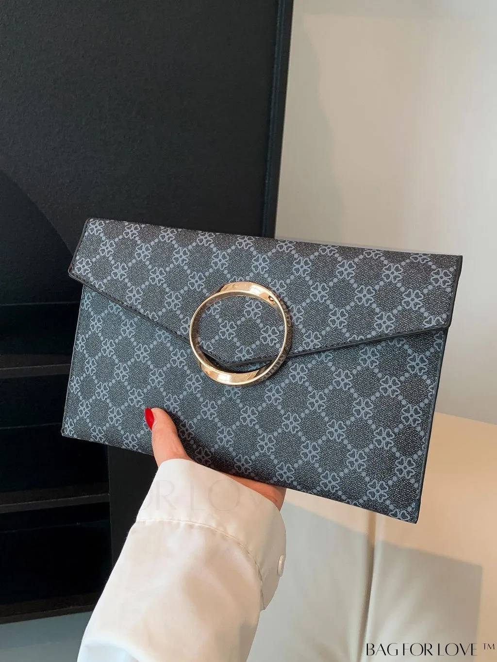 BagForLove - Chic Geometric Envelope Bag with Metal Accents - Stylish and Trendy Design