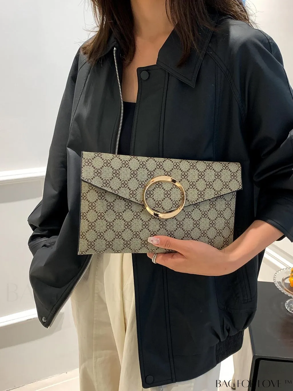BagForLove - Chic Geometric Envelope Bag with Metal Accents - Stylish and Trendy Design