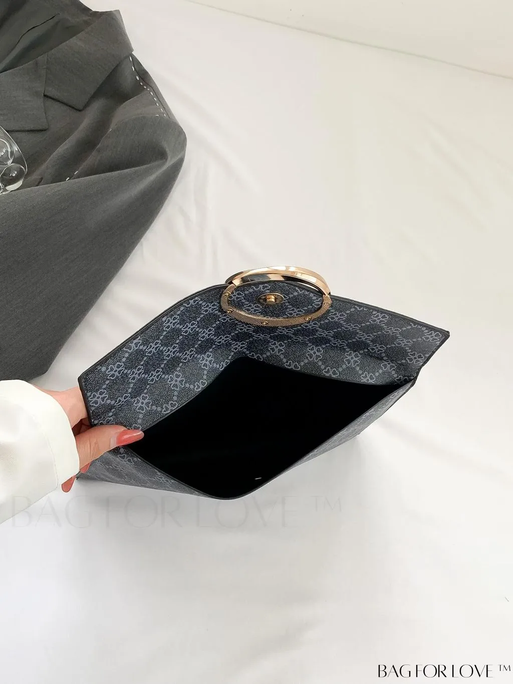 BagForLove - Chic Geometric Envelope Bag with Metal Accents - Stylish and Trendy Design