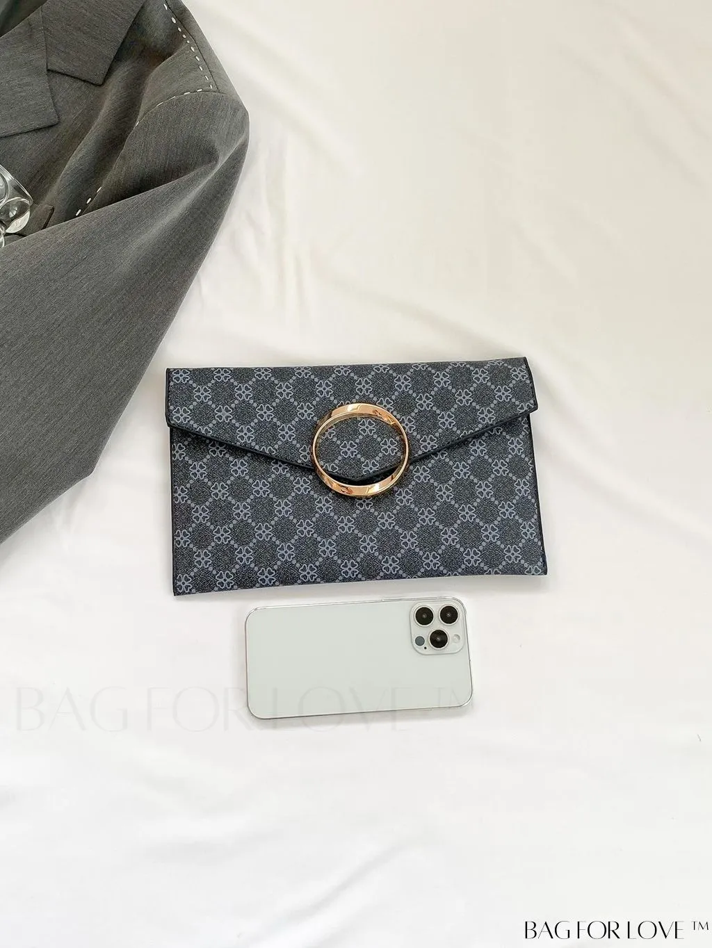 BagForLove - Chic Geometric Envelope Bag with Metal Accents - Stylish and Trendy Design