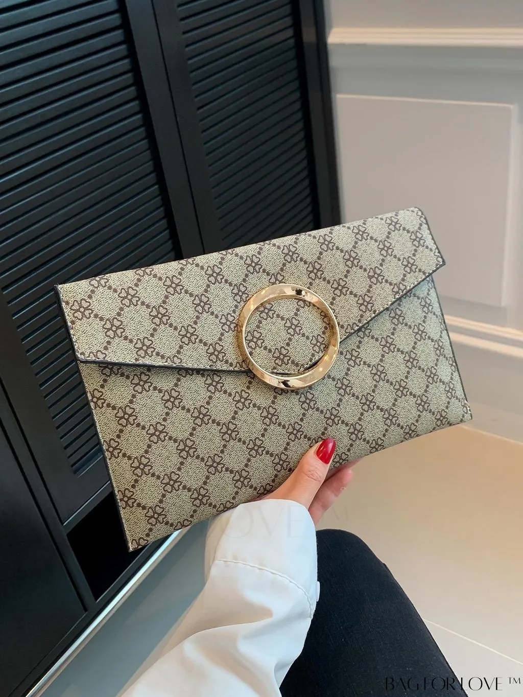 BagForLove - Chic Geometric Envelope Bag with Metal Accents - Stylish and Trendy Design