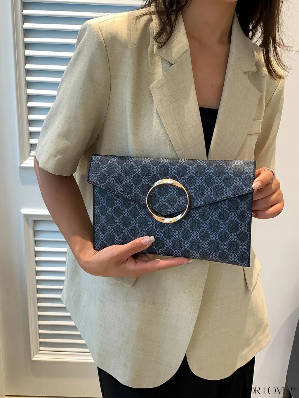 BagForLove - Chic Geometric Envelope Bag with Metal Accents - Stylish and Trendy Design