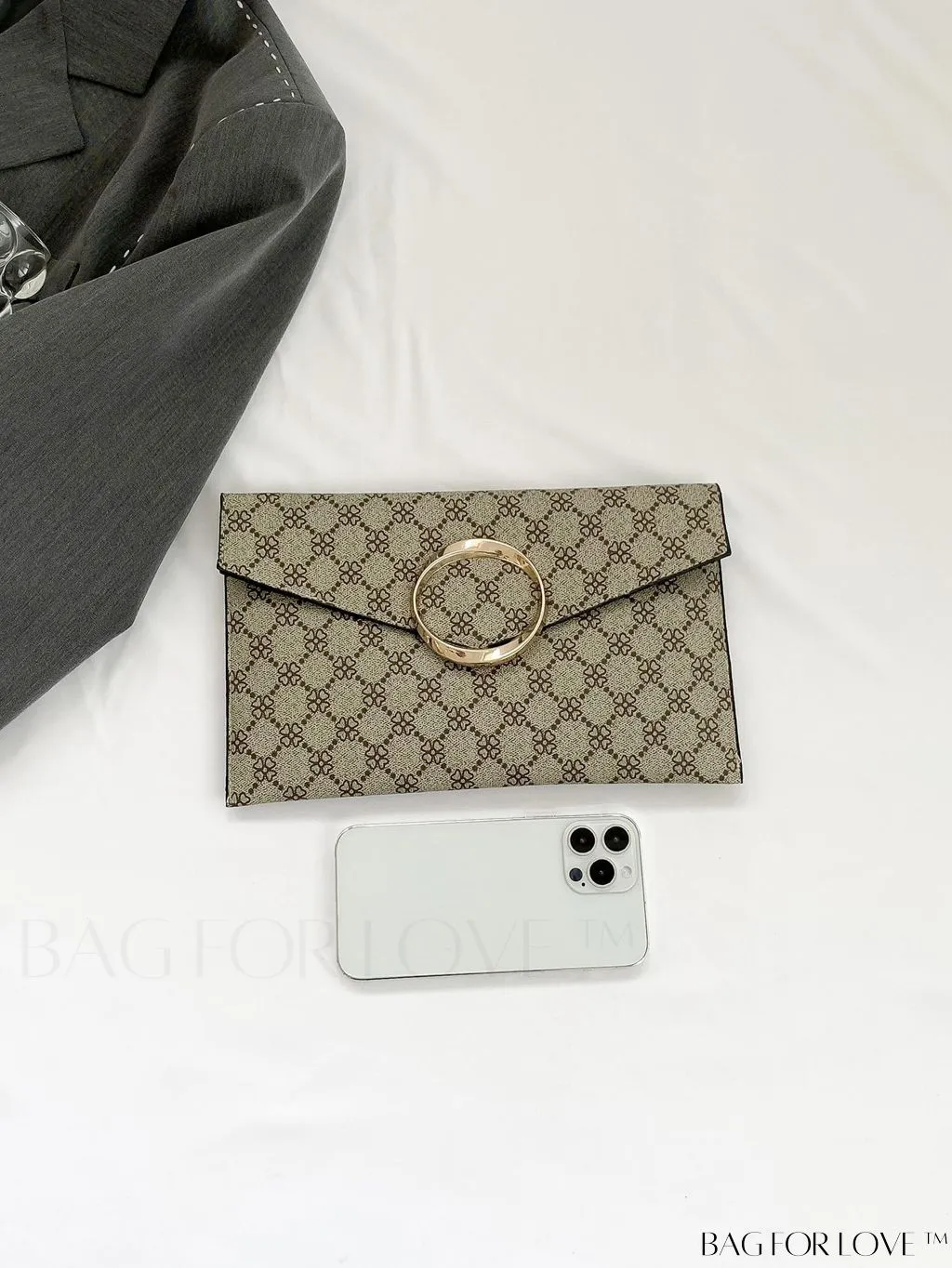 BagForLove - Chic Geometric Envelope Bag with Metal Accents - Stylish and Trendy Design