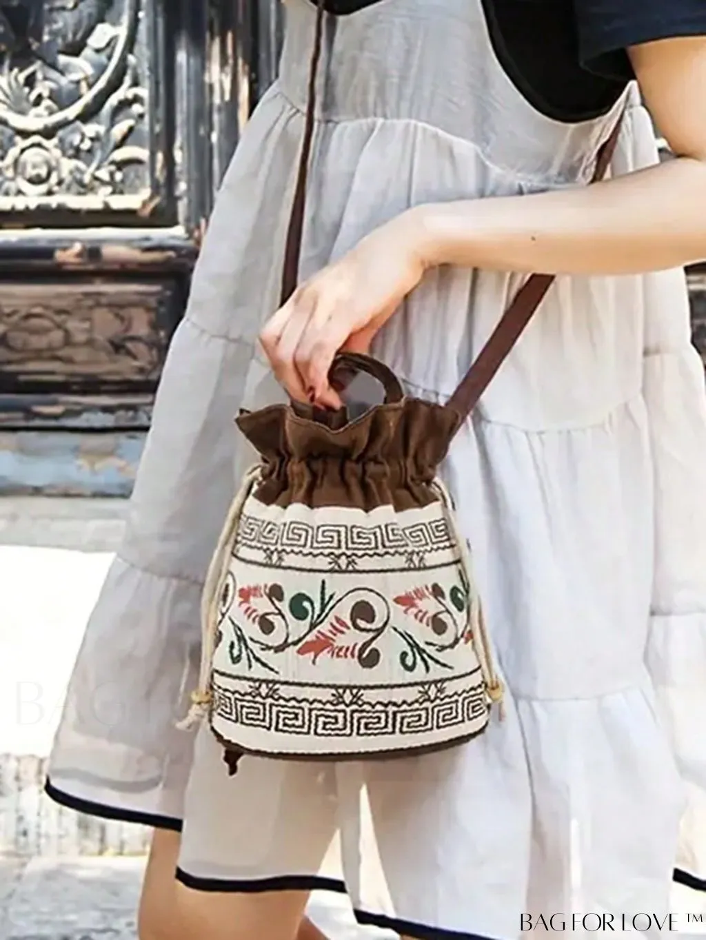 BagForLove - Chic Mini Womens Printed Drawstring Crossbody Bag: Vintage Bucket Style