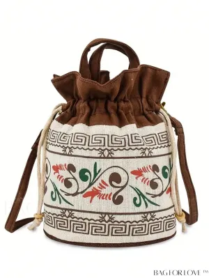 BagForLove - Chic Mini Womens Printed Drawstring Crossbody Bag: Vintage Bucket Style