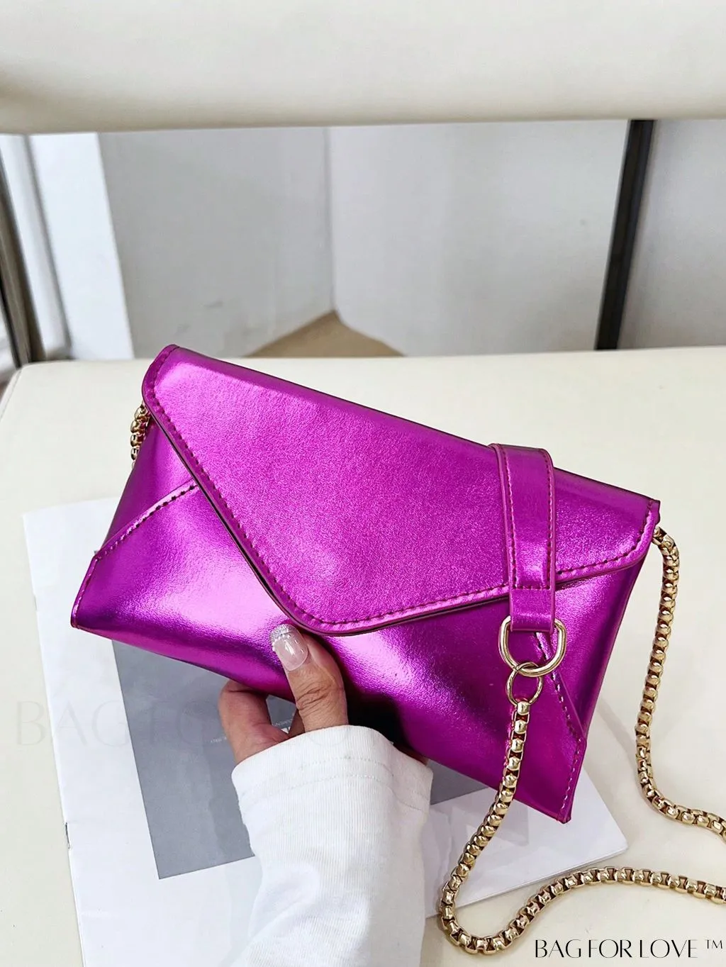BagForLove - Chic PU Envelope Bag with Chain Flap