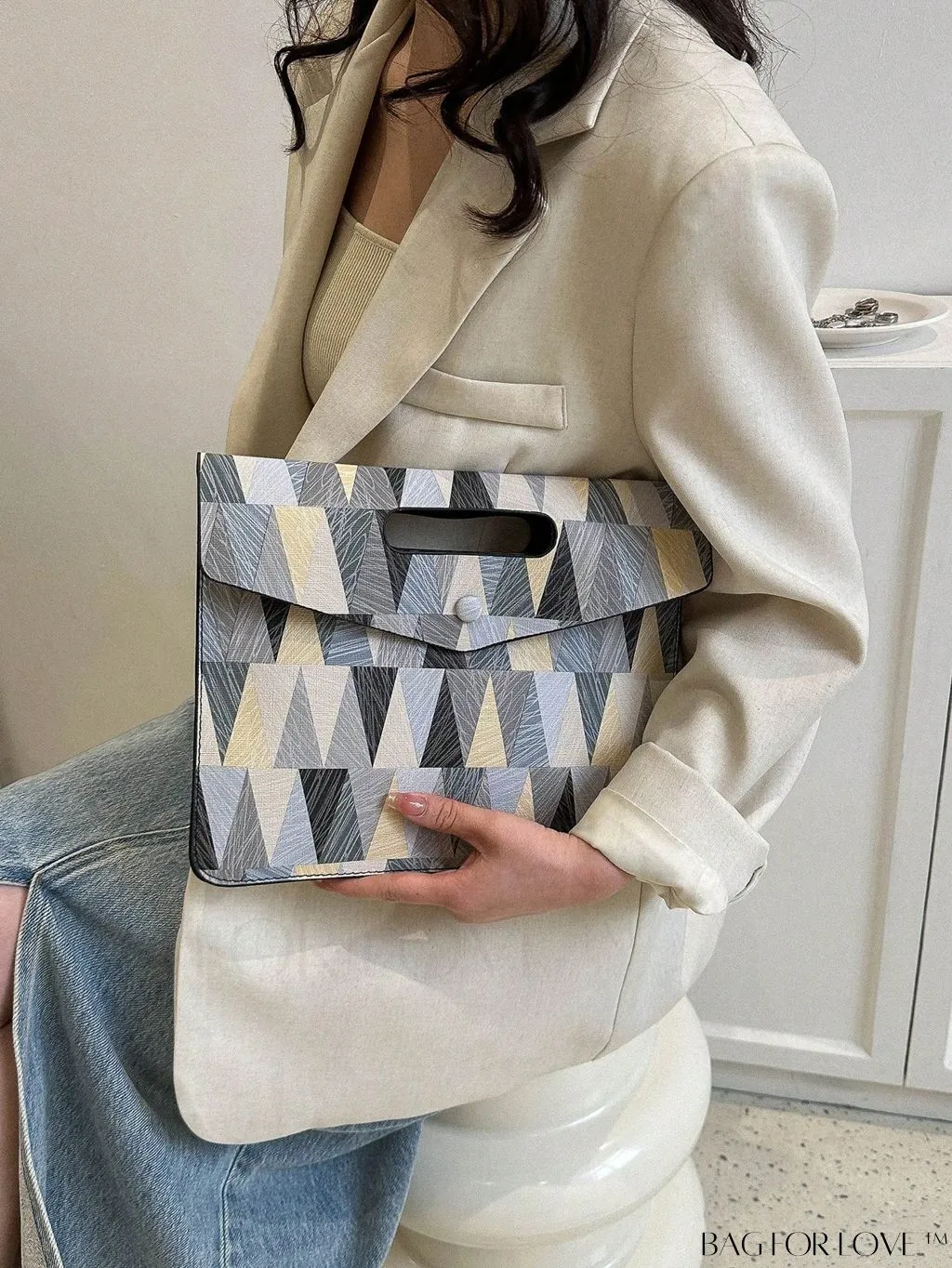 BagForLove - Chic PU Envelope Bag with Geometric Pattern - Stylish and Sophisticated