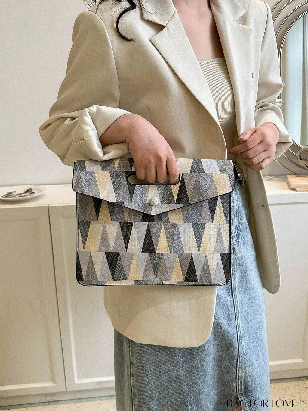 BagForLove - Chic PU Envelope Bag with Geometric Pattern - Stylish and Sophisticated