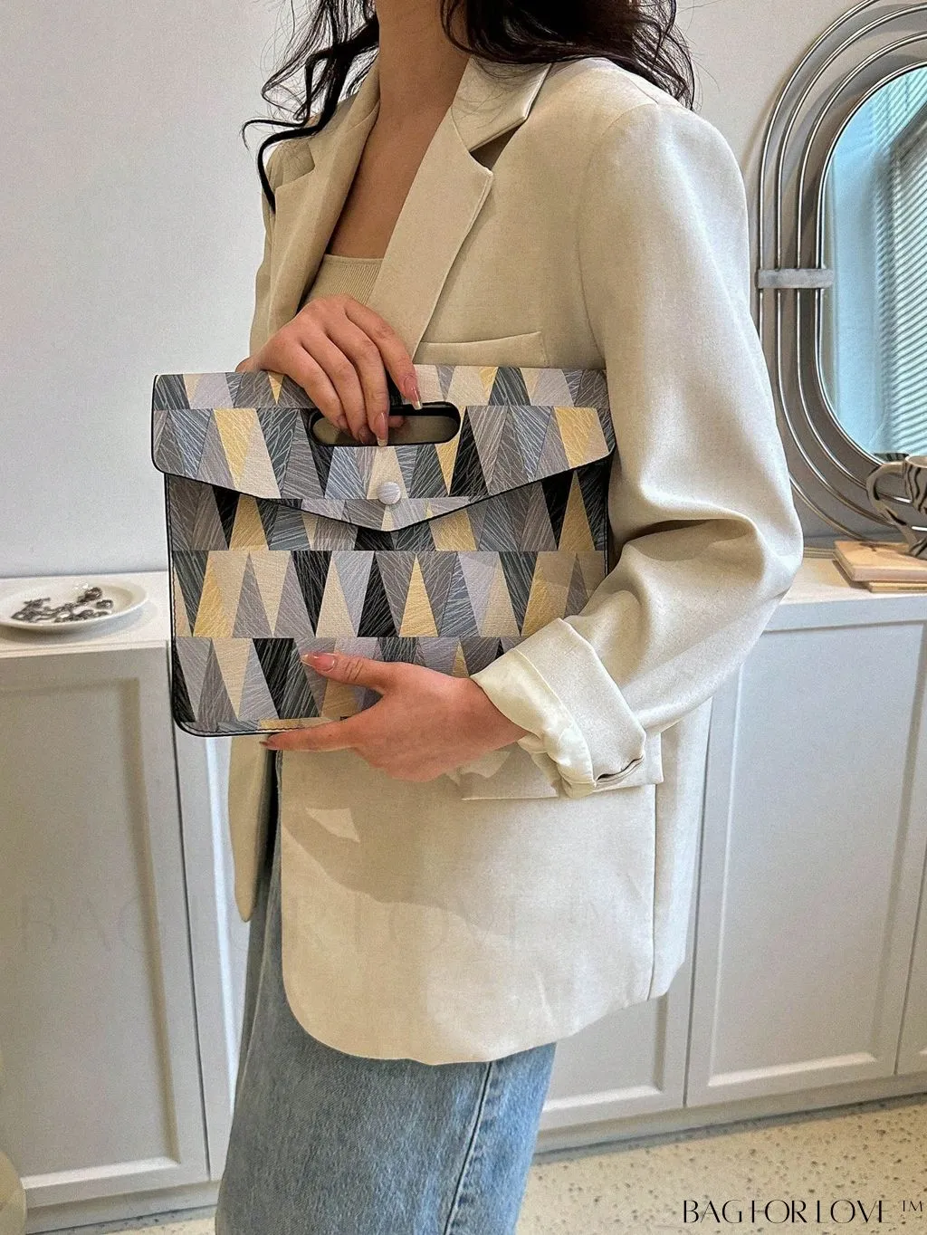 BagForLove - Chic PU Envelope Bag with Geometric Pattern - Stylish and Sophisticated